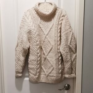 Elegant Hand Knit Cream Turtleneck Sweater 100% Wool